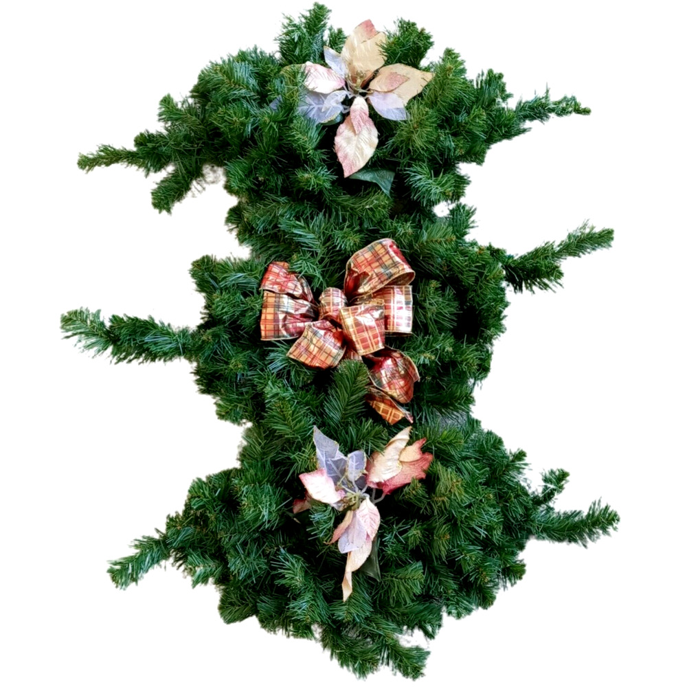💮Set of 3 Vintage Pine Christmas Swags Pink Gold Bows Shabby Chic Y2K Decor 🎀